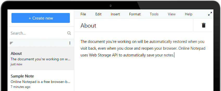 Manseo Online Notepad Screenshot